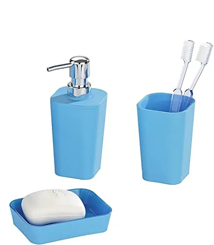 TLG. Bad-Set Rainbow in blau mit Soft-Touch Oberfläche, Badezimmer Accessoires-Set mit Seifenschale, Seifenspender und Zahnputz-Becher 3