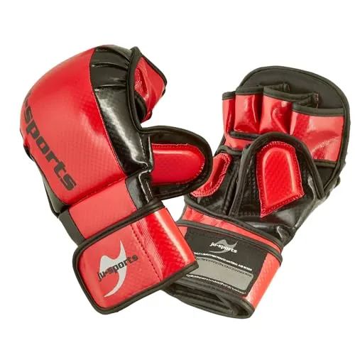 Ju-Sports MMA Sparring Handschuhe Carbon - rot, PU I Allkampf/MMA Handschuhe mit Handrückenpolster I Robuster Daumen- & Ballenschutz fürs Training I Größe S