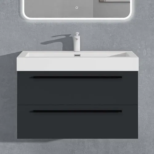 doporro Badmöbel-Set Waschbeckenunterschrank - Komplettprogramm für Badezimmer: modernes Set mit Soft-Close-Funktion, feuchtigkeitsbeständig und viel Stauraum in elegantem matt Anthrazit.