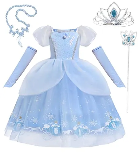 Lito Angels Prinzessin Cinderella Aschenputtel Kostüm Kleid Verkleidung mit Handschuhen und Zubehör für Mädchen Kinder, Größe 2-3 Jahre 98, Blau