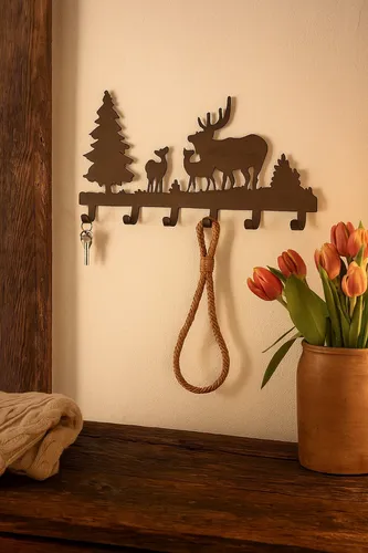 Hakenleiste Waldidylle Metall Braun 40 cm – Garderobenleiste Landhausstil Hirsch