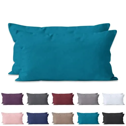 2-er Set Kissenbezug Mikrofaser | Doppelpack Kissenhüllen ca. 95 g/m² | Oeko-TEX®Standard 100 | Dekorative Dekokissen Sofakissen Lendenkissen Wurfkissenbezug mit Reißverschluss | 40x80 cm Petrol