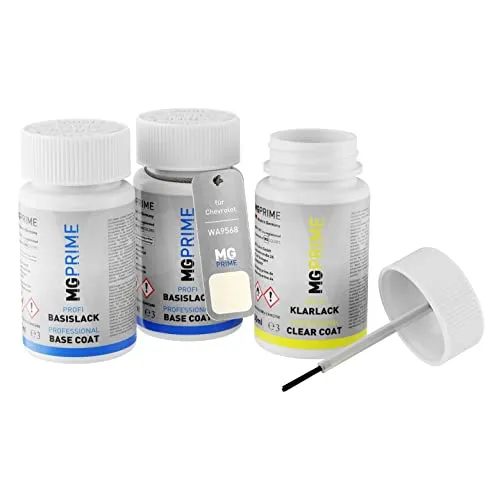 MG PRIME Autolack Lackstift Set für Chevrolet WA9568 Arctic Pearl Grundlack Basislack Klarlack je 50ml