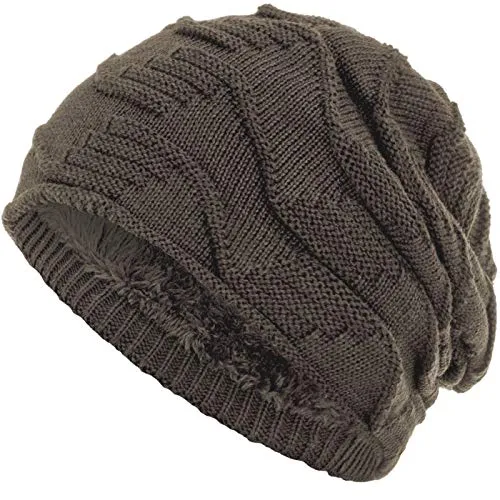 Compagno Mütze warm gefütterte Wintermütze Elegantes Strickmuster Beanie Einheitsgröße, Farbe:Hellbraun