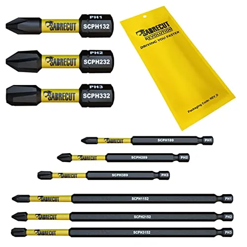 SabreCut SCRK9PH 32mm 89mm 152mm PH1 PH2 PH3 Magnetische Schlagschrauber Bohrerbits-Set Phillips Hochleistung für Dewalt Milwaukee Bosch Makita und weitere 9 x