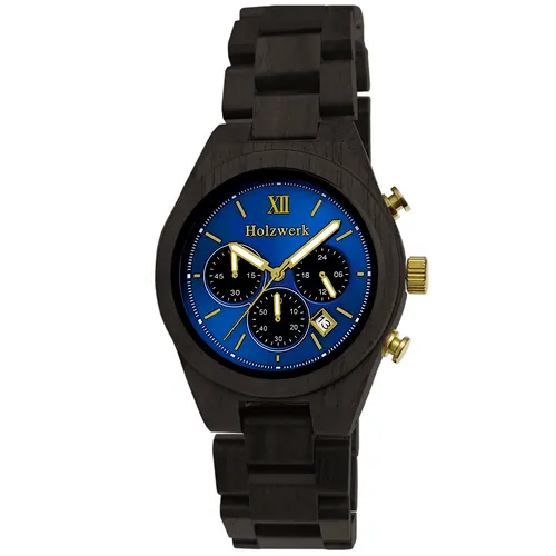 Holzwerk TORGAU Herren Chronograph Uhr – Ebony Schwarz mit Datum - Elegante Herren-Armbanduhr aus Holz mit Chronograph und Datumsanzeige. Handgefertigt, wasserfest bis 30 m und mit hochwertigem Mineralglas für langlebigen Stil.