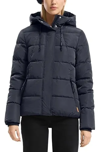 QS Wattierte Steppjacke tiefblau XL - Funktionsjacke mit hochwertiger Webware, fixierter Kapuze und praktischem Rundhalsausschnitt - perfekt für kalte Tage.