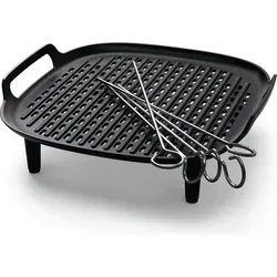 Philips Grillset für Airfryer (HD9946/00) - Schwarz/Silber - Küchengeräte-Zubehör mit spezieller Rillenstruktur für perfekte Grillresultate und zwei Ebenen für zeitgleiches Garen. Ideal für kreative Rezepte in der HomeID App!