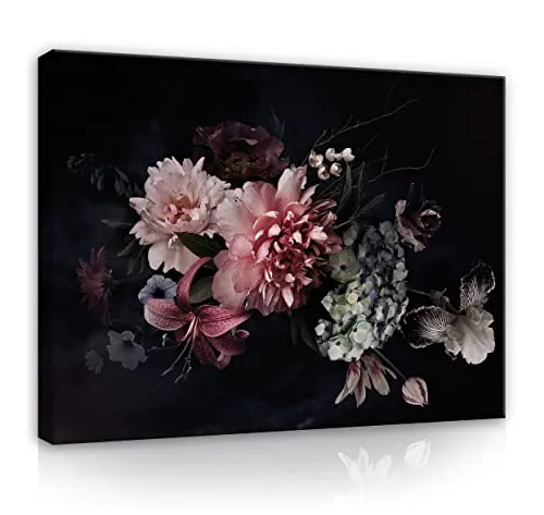WallArena - Leinwand Bilder - Blumen Schwarz Blume Natur - 60x40 cm Leinwandbilder - Bild auf leinwand - Wandbild XXL groß Wandbilder für Wohnzimmer Schlafzimmer Wohnzimmerbilder Modern