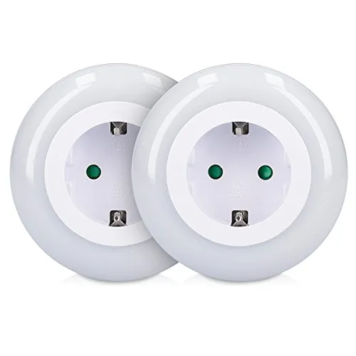 kwmobile 2x LED Nachtlicht Zwischenstecker - 2er Set Schlummerlicht mit Dämmerungssensor und 3 Farben - Steckdosenlicht Stecker für Kinder Babys
