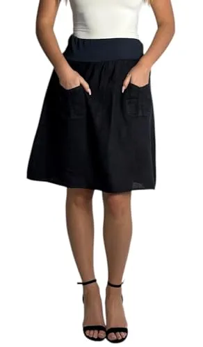 Mississhop 358 Damen Leinen Rock Sommerrock locker kurz Freizeit 100% Leinen 100% Leinenrock Strand Dunkelblau