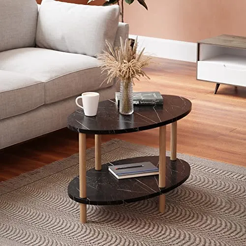 [en.casa] Couchtisch Højreby – Eleganter Sofatisch mit Ablage - Beistelltisch fürs Wohnzimmer mit ovaler Form und stabilen Buchenholzbeinen. Praktische Ablagefläche für Ordnung und ein stilvolles Design, das zu jedem Wohnstil passt.