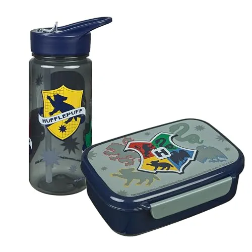 Scooli - Harry Potter Kindergeschirr Geschenkset - Set bestehend aus Brotdose und Trinkflasche - ideal für Schule oder Kindergarten – ab 4 Jahren – aus Kunststoff – BPA frei