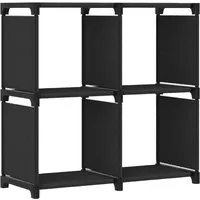 vidaXL Würfel-Regal mit 4 Fächern in Schwarz - Modernes Standregal aus robustem Stoff und Stahlrahmen, ideal zur Präsentation von Büchern und Deko. Mit 4 offenen Fächern und leicht umstellbar, perfekt für jedes Zuhause.