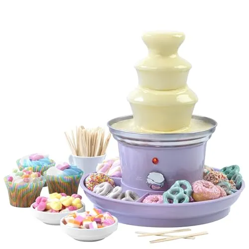 Giles & Posner Sorbet Gloss Schokobrunnen, 3-stufig, 500 ml, Lila | Beheizte Basis 0-50 °C, 25-W-Motor, 2 abnehmbare Schalen, automatische Abschaltung, 100 Bambusspieße inklusive