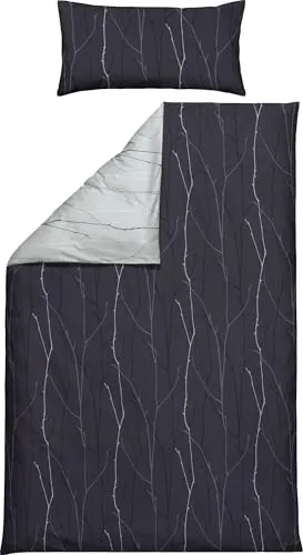 REDBEST Renfrocé Bettwäsche Rankenmuster anthrazit-grau Größe 40x80 cm / 155x220 cm - temperaturausgleichend, strapazierfähig, mit Reißverschluss