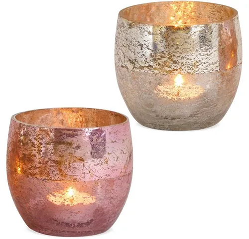 matches21 HOME & HOBBY Kerzenhalter Windlichter Bauernsilber creme & rosa 2er Set Ø 10 cm (2 St)
