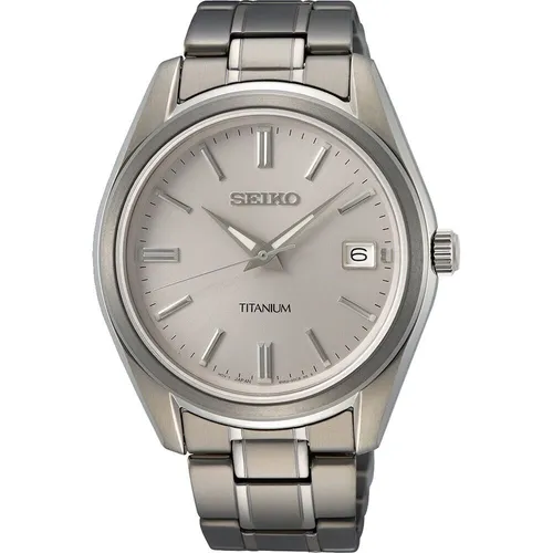 Seiko Herren-Uhr SUR369P1 - Titan & Edelstahlband, Weiß - Armbanduhren für Herren mit leichtem Titangehäuse und kratzfestem Saphirglas für optimale Haltbarkeit. Ideal für Business und Freizeit, wasserdicht bis 100m.
