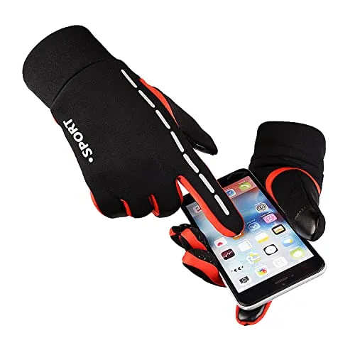 AFIT Winterhandschuhe Winddicht Vollfinger Touchscreen Handschuhe Warme Handschuhe Anti-Rutsch Sporthandschuhe Wasserdicht Fahrradhandschuhe Laufhandschuhe, Klettern für Herren Damen (Rot, M)