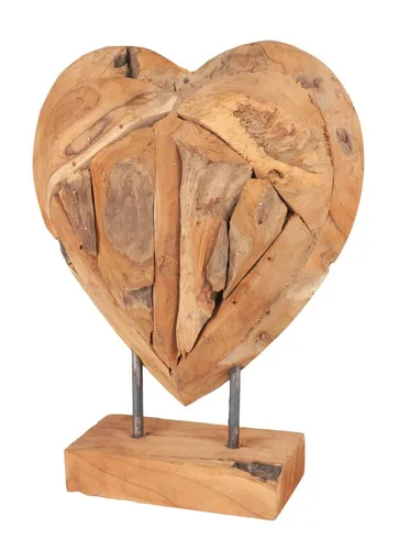 Deko Teakherz 30cm Dekoherz Dekofigur Teakholz Herz Skulptur Tischdeko