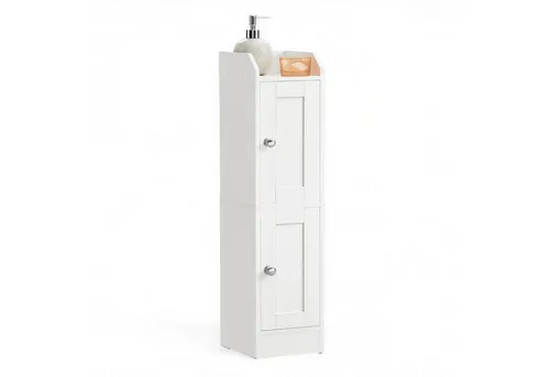 VASAGLE Kommode Badezimmerschrank schmal im Landhausstil - Praktischer Badschrank im Landhauslook: Mit verstellbaren Ablagen und flexibler Türmontage bietet dieser schmale Eckschrank optimalen Stauraum für kleine Bäder. Ideal für enge Ecken und mit stabiler Konstruktion für den Alltag.
