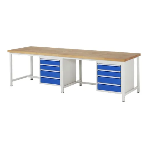 Rau Werkbank höhenverstellbar 8162A1 - Standardwerkbank mit Buche-Massiv-Arbeitsplatte, belastbar bis 1.250 kg, ideal für Werkstätten und Heimwerker, höhenverstellbar für optimalen Komfort.