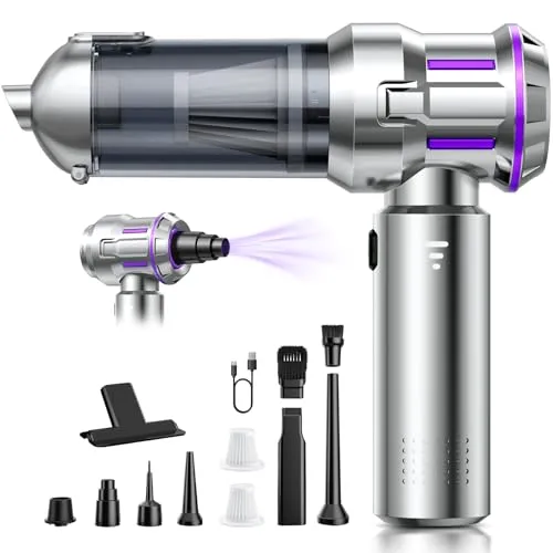 Handstaubsauger Akku, 25000Pa Akku Handstaubsauger Kabellos mit 1-Knopf-Selbstentleerung, 4-in-1 Auto Staubsauger Stark mit Bürstenlosem Motor, 3 Stufen Mini Staubsauger für Tierhaare, Auto, Haushalt