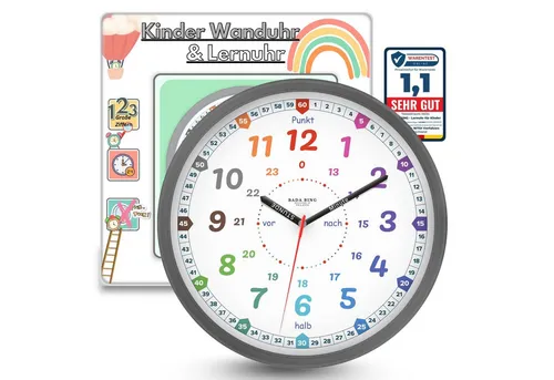 Lernuhr Kinder 25cm Lautlos – Ideal zum Uhrzeit Lesen Lernen