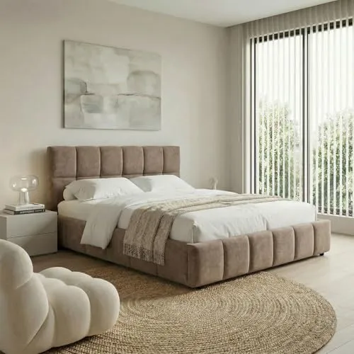IDIMEX Polsterbett Emilia 140x200 cm, Braun - Modernes Bett mit Lattenrost und gepolstertem Kopfteil - Gemütliches Doppelbett mit 140 x 200 cm Liegefläche und stilvollem Steppdesign. Inklusive Lattenrost für sofortigen Komfort und stabiler Konstruktion für langanhaltende Nutzung.