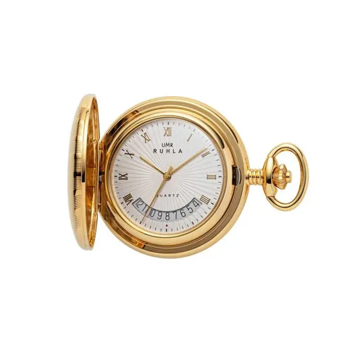 Ruhla Taschenuhr für Herren mit vergoldetem Gehäuse - Elegante Armbanduhr für Herren mit 42 mm Durchmesser, quarzgesteuert und mit praktischem Datum. Der Sprungdeckel bietet zusätzlichen Schutz und verleiht einen Hauch von Vintage-Charme.