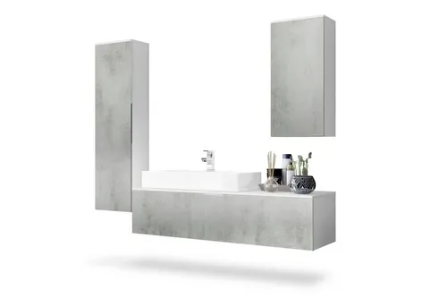 Vladon Badmöbel-Set Beach - Komplettset für modernes Badezimmer - Badmöbel-Set mit 2 Hochschränken, 1 Unterschrank und edlem Waschbecken. Grifflose Fronten in Beton Oxid Optik sorgen für einen eleganten Look und Soft-Close-Schaniere für sanftes Schließen.