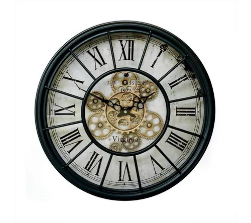 K&L Wall Art Wanduhr Metall Wanduhr 46cm groß Vintage Uhr rotierende goldene Zahnräder (Antik römische Ziffern Uhrwerk leise)