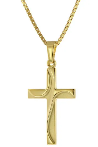 trendor Kette mit Anhänger Kreuz-Anhänger Gold 585 (14Kt) mit Vergoldeter Silberkette