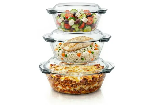 Arendo Auflaufform Set mit Deckel – 3 Größen aus Borosilikatglas