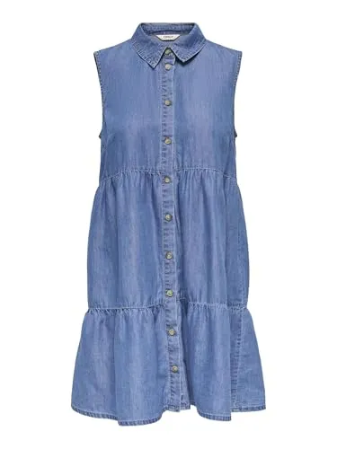 ONLY Midikleid blau S - Stilvolles Denim-Kleid - Kleider aus 65% Baumwolle und 35% Lyocell, ideal für lässige Anlässe. Pflegeleicht und bequem, perfekt für den Sommer!