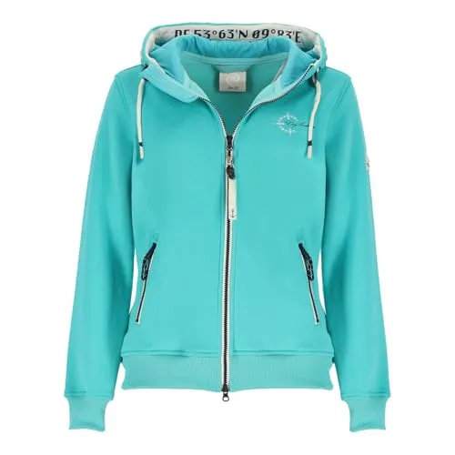 Dry Fashion Damen Sweatjacke Juist mit Kapuze - Wärmende Kapuzenjacke mit tailliertem Schnitt in Türkis Größe 40