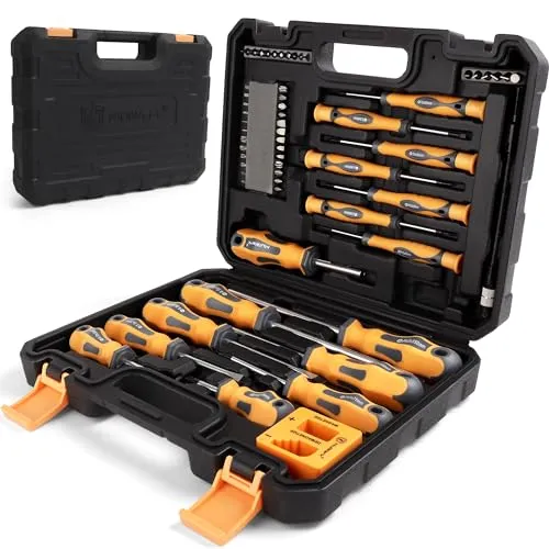 MulWark Magnetisches Schraubendreher-Set, 59-teilig, Chrom-Vanadium-Stahl, ergonomisches Design, Gummigriff, Schraubendreher-Set mit Koffer, Schlitz, Phillips, Sechskant, Pozidriv, Torx und Präzision,