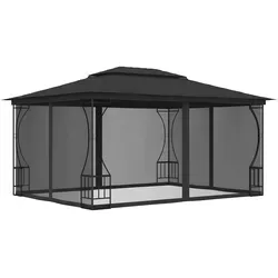 vidaXL Pavillon mit Netz 300x400 cm - Anthrazit - Robuster Gartenpavillon für Outdoor-Events, mit UV-beständigem Dach und abnehmbaren Netzwänden für optimale Belüftung und Mückenabwehr.