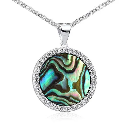 MATERIA Perlmutt Anhänger rund grün - Silber 925 Damen mit Abalone Muschel Zirkonia Stein mit Kette KA-456-Perlm_K97-40