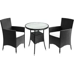 Casaria Balkonset 3-teilig - Wetterfest und stapelbar - Balkonmöbel-Set mit 1 Tisch und 2 stapelbaren Stühlen, 7cm dicke Sitzauflagen und 5mm Sicherheitsglas. Ideal für kleine Balkone und wetterfest für den ganzjährigen Einsatz.