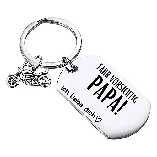 Geschenkehöhle PREMIUM Schlüsselanhänger Motorrad mit Gravur als Glücksbringer und Schutzengel personalisiert I Fahr vorsichtig Papa Mama Bruder Schatz - Keychain Anhänger für Motorradfahrer (Papa)