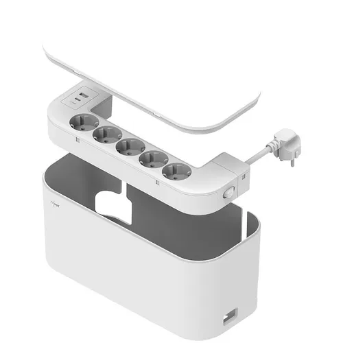 revolt 5-fach Steckdosenleiste mit Kabelbox, 1x USB-A 20W QC 1x USB-C 20W PD