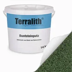 Terralith Buntsteinputz 15kg - Hochwertiger Sockelputz in grün-schwarz-weiß - Putz für Innen und Außen, gebrauchsfertig mit Naturstein-Körnung 1-2mm, witterungsbeständig und leicht zu reinigen.