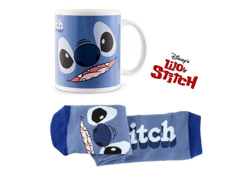 Lilo & Stitch Plüschfigur Disney Stitch Tasse und Socken Geschenk Set (Blau)