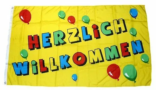 Flagge / Fahne Herzlich Willkommen Hissflagge 90 x 150 cm in gelb von FahnenMax®