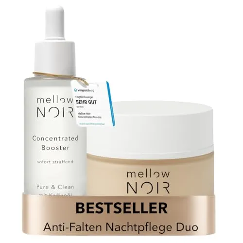 mellow NOIR Anti-Falten Nachtpflege Duo - Hyaluronserum mit täglicher Nachtcreme - Sofort Straffend, Reduziert sichtbare Poren & Rötungen - Für eine ebenere Haut - Vegan - zertifizierte Naturkosmetik