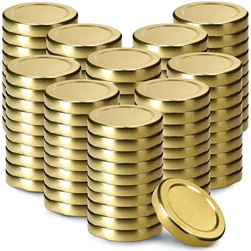 KADAX Schraubdeckel fi53 mm, Twist-Off-Deckel Set aus Metall, passend für 115ml Gläser, Ersatzdeckel mit 4 Einrastzähnen, Deckel für Flaschen und Einmachgläser (100 Stück, Gold)