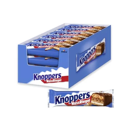 Knoppers NussRiegel – 24 x 40g - Schokoladenriegel mit knusprigen Waffeln, Milch- und Nugatcreme, Haselnüssen und Vollmilchschokolade – der perfekte Snack für unterwegs!