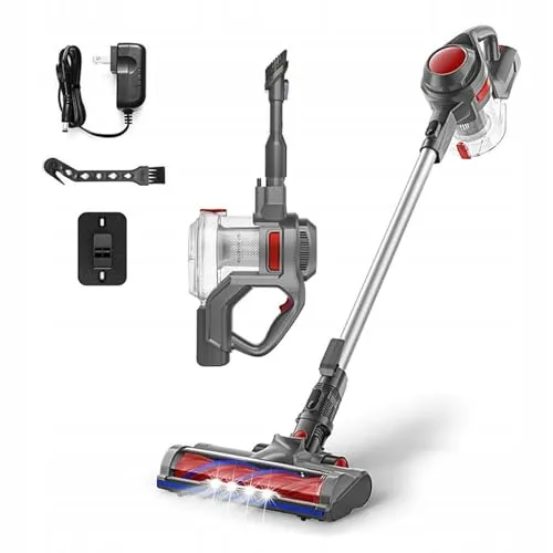 Air Essence Zyklon Akku Kabellos Bise Handstaubsauger in Rot - Stabstaubsauger mit 100 AirWatt Saugleistung und 45 Minuten Akkulaufzeit, ideal für gründliche Reinigung und maximale Bewegungsfreiheit.