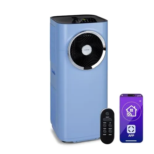 Klarstein Mobile Klimaanlage 5-in-1 - Klimaanlage, Ventilator, Luftentfeuchter, Luftreiniger & Nachtmodus in einem Gerät. Ideal für Wohnung & Büro mit leiser 48 dB Betriebslautstärke und App-Steuerung für maximalen Komfort.